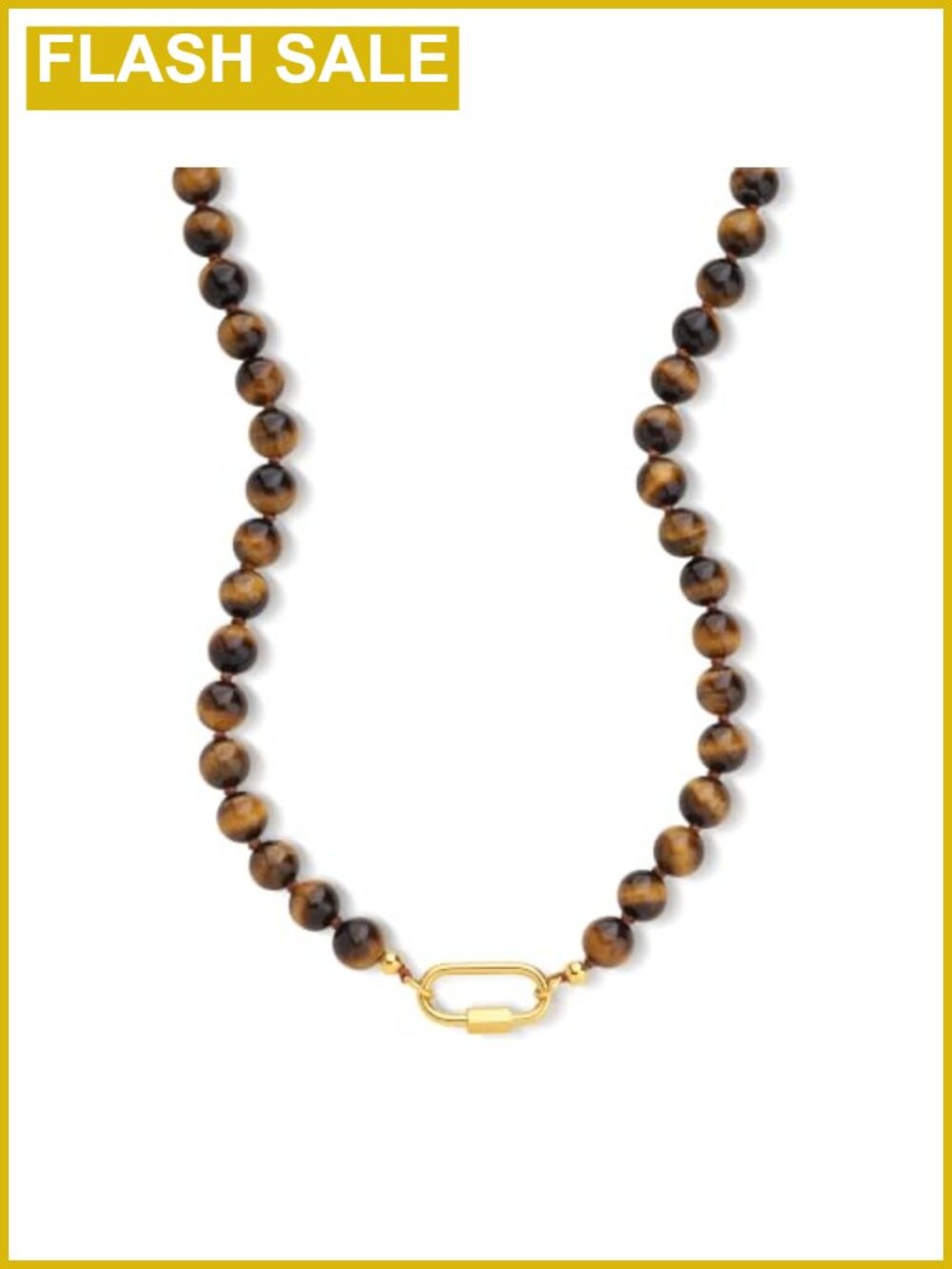 Natural Tiger Eye Bead Necklace Hand Knotted 18.5" Boho Gold Clasp
